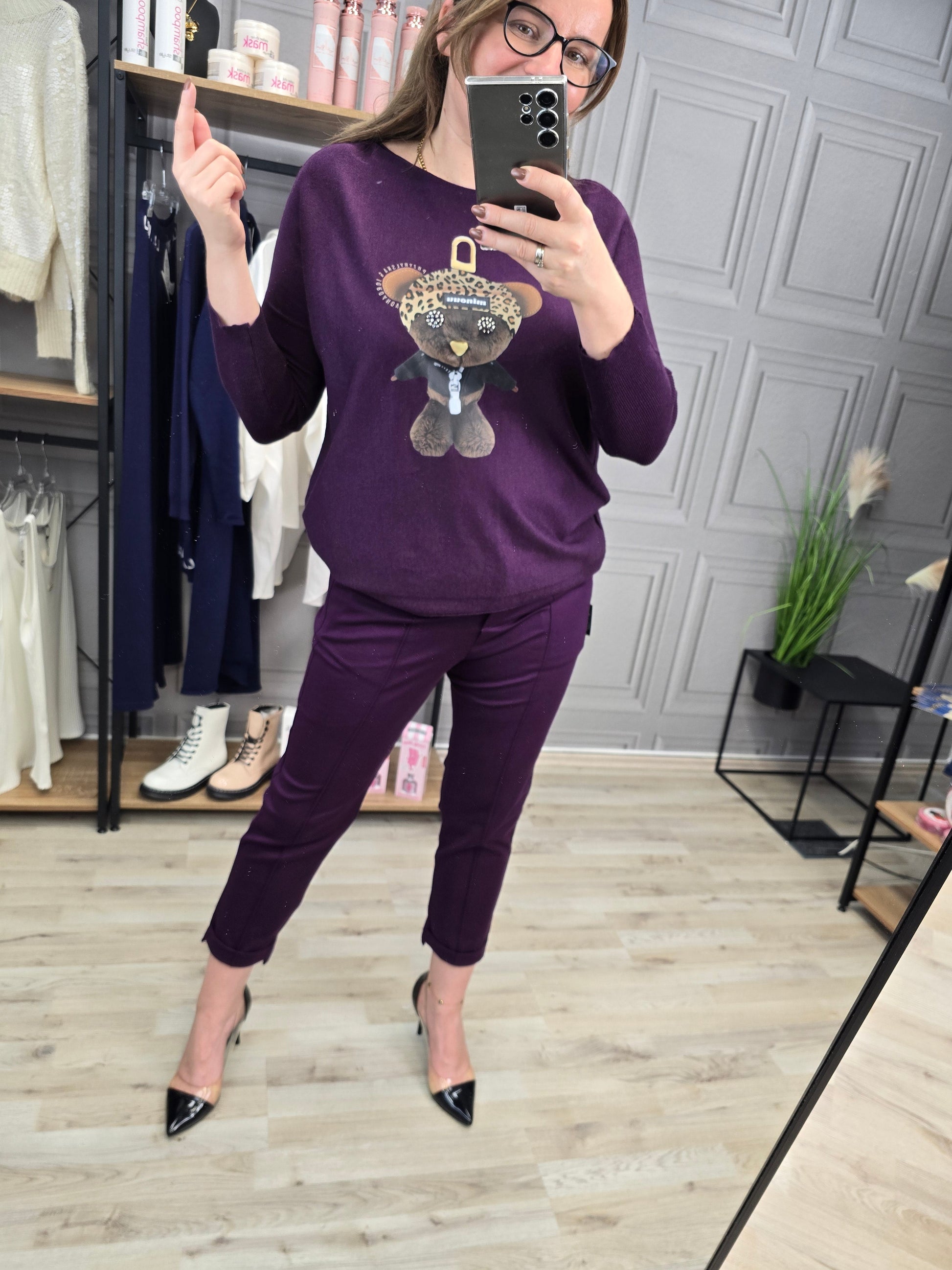 Pulli Teddy Strass Violett Minouu Feinstrick Minouu