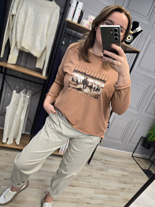 Shirt Bluse Agnes - Minouu Pferde UNI camel Minouu