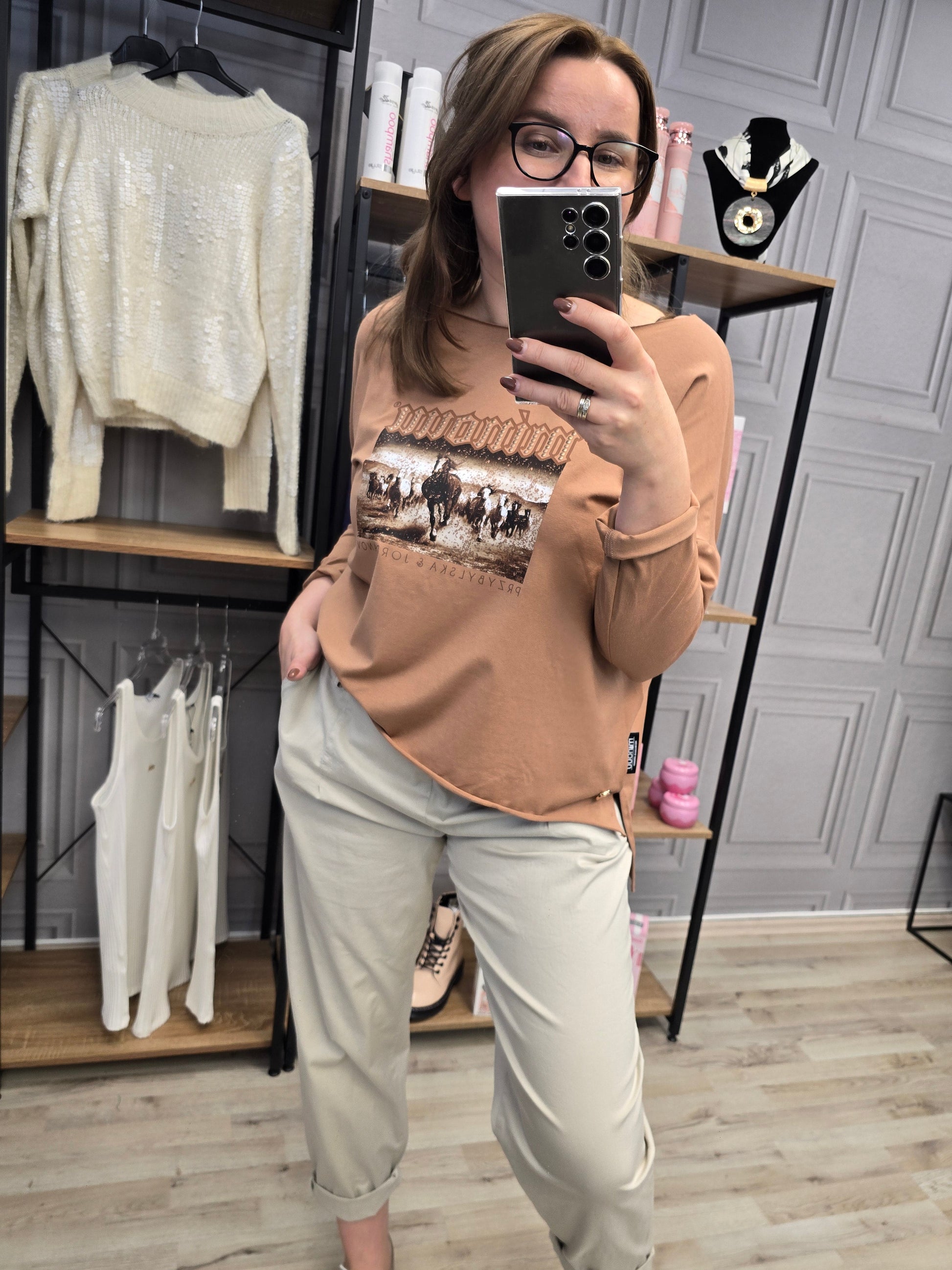 Shirt Bluse Agnes - Minouu Pferde UNI camel Minouu