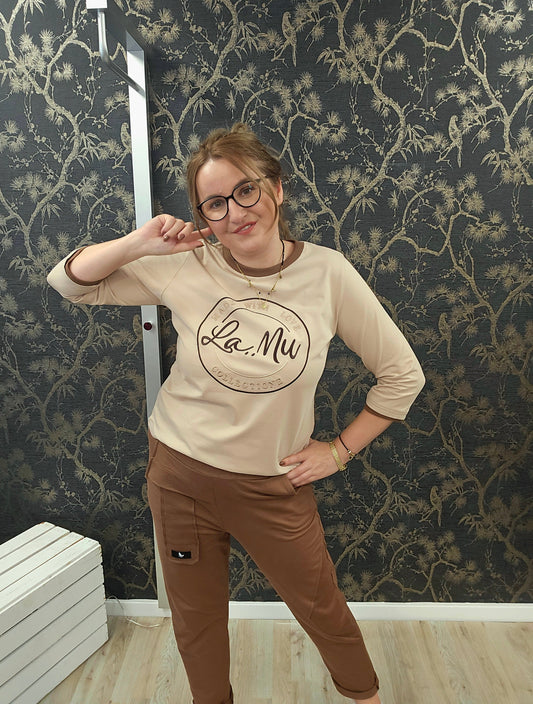 Bluse Stickerei Logo la..mu beige la..mu