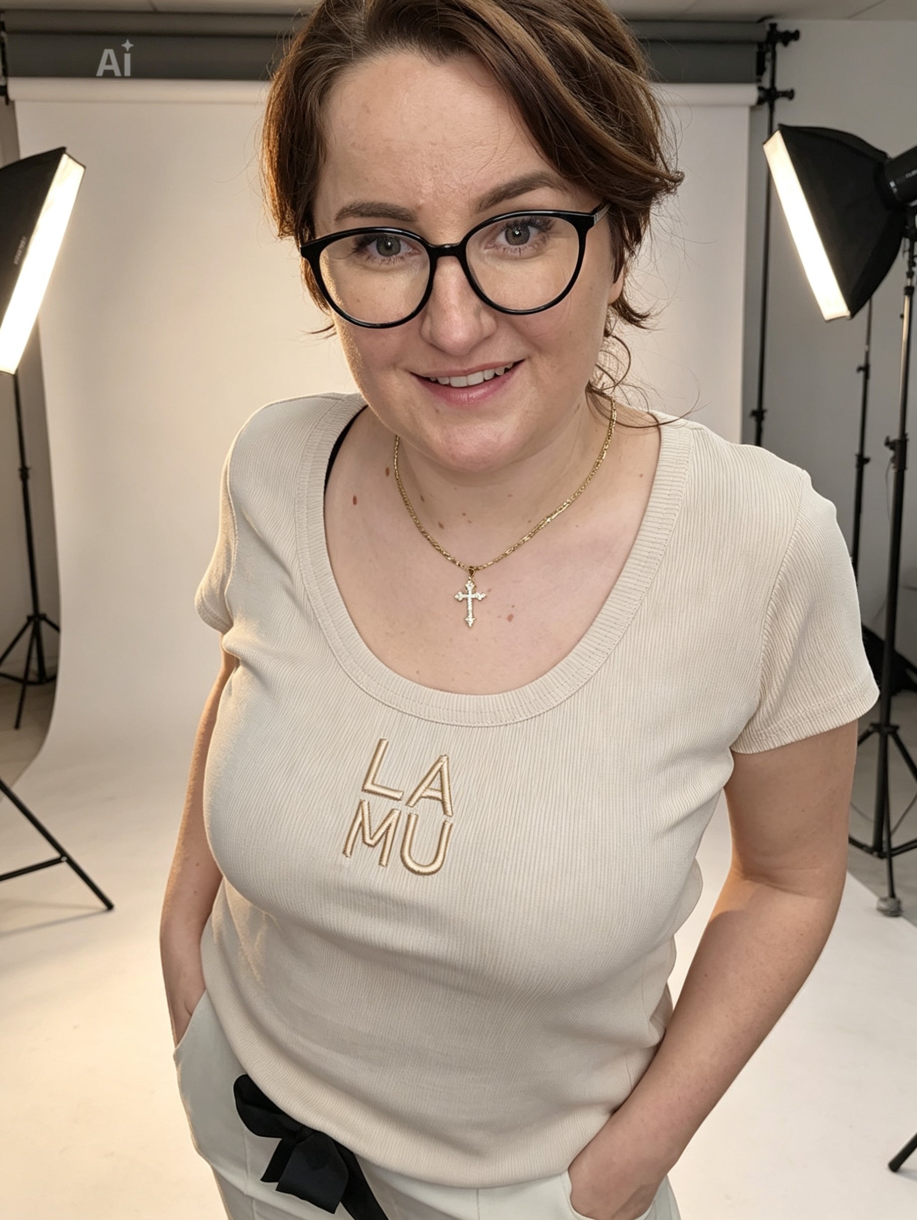 T-Shirt Caro gerippt la..mu beige la..mu