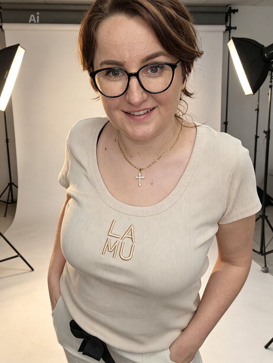 T-Shirt Caro gerippt la..mu beige la..mu
