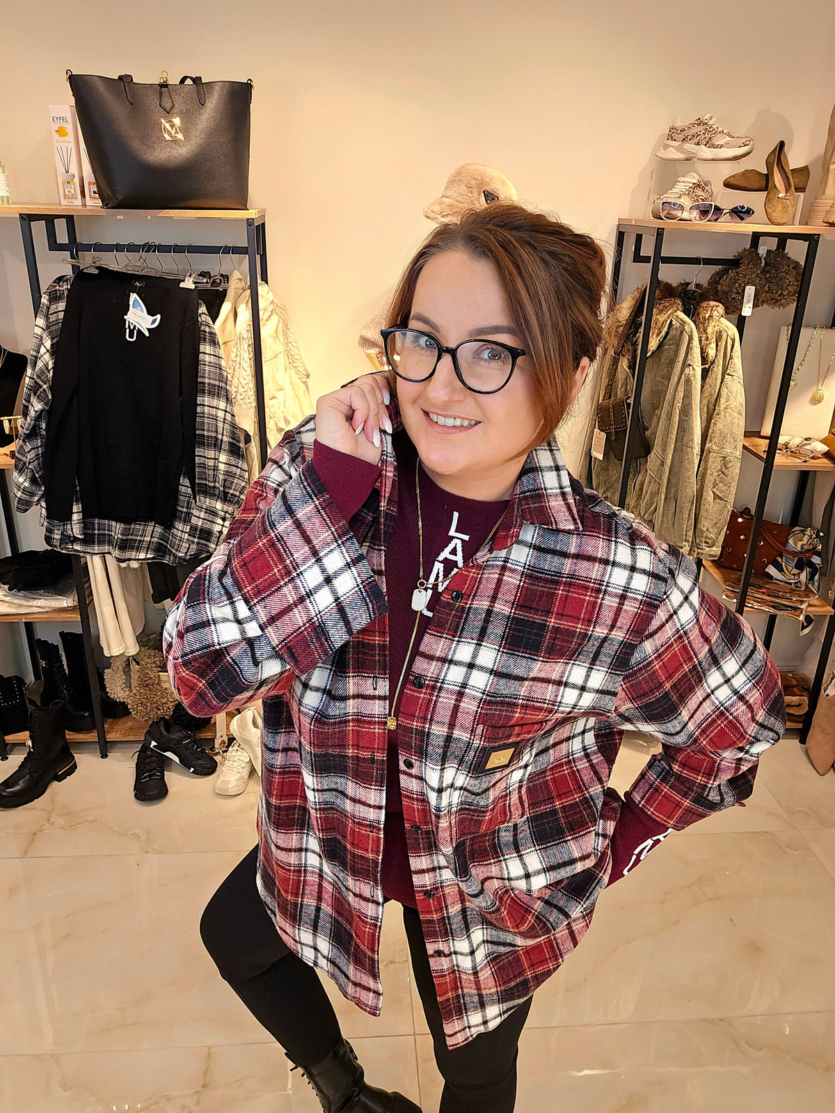 Flanell Hemdbluse CHECK ME Karo Bordeaux la..mu