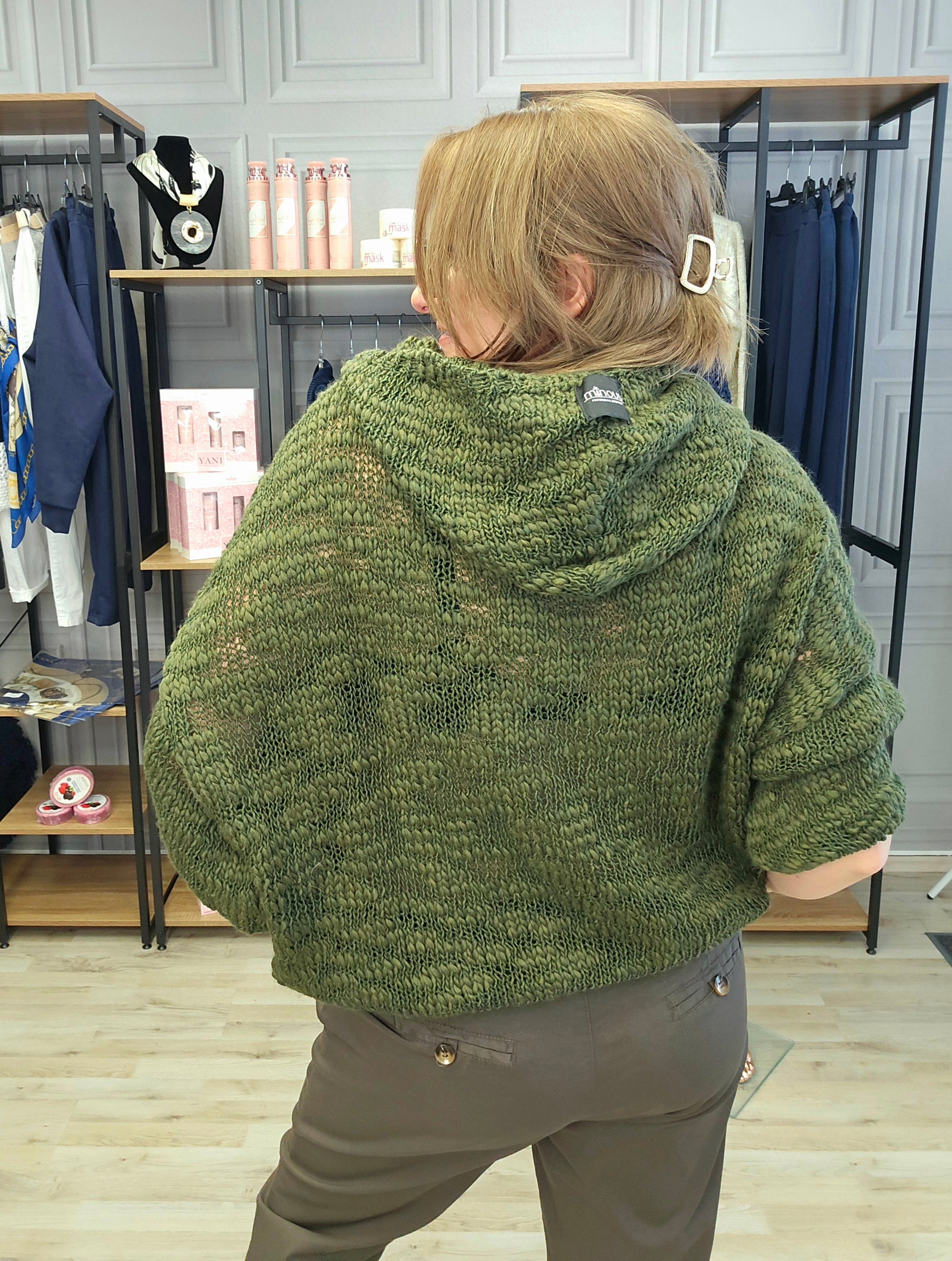 Pullover Bär mit Kapuze gehäkelt Minouu Khaki Minouu