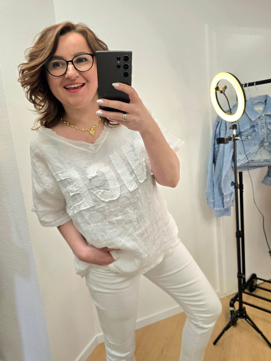 NICE Bluse oversize weiß Ramoneska