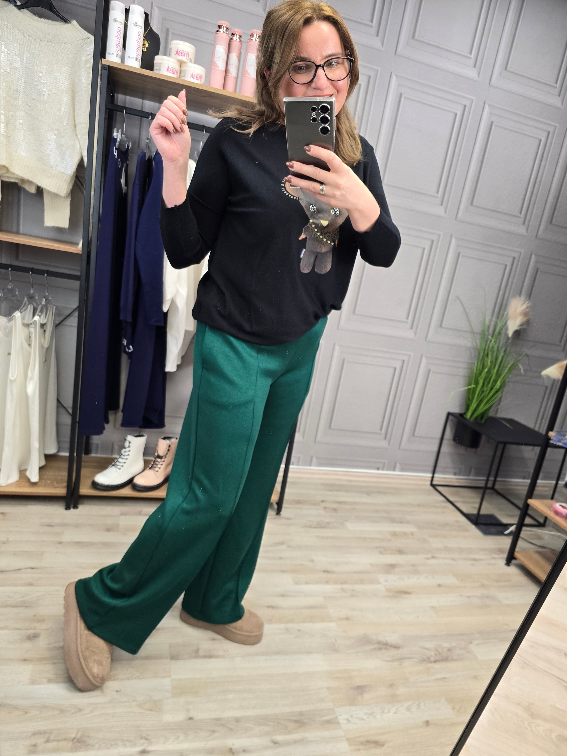 Hose Breite Beine Agnes grün Minouu