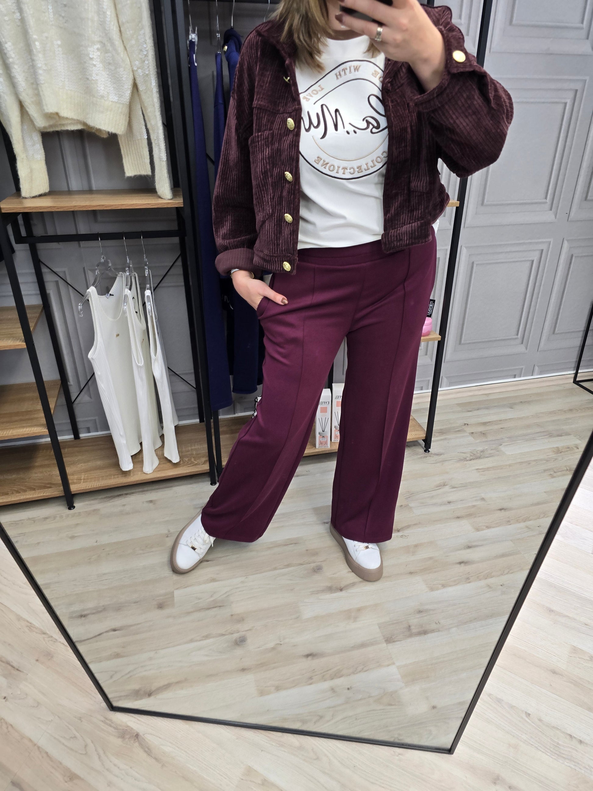 Hose Breite Beine Agnes Burgund Minouu