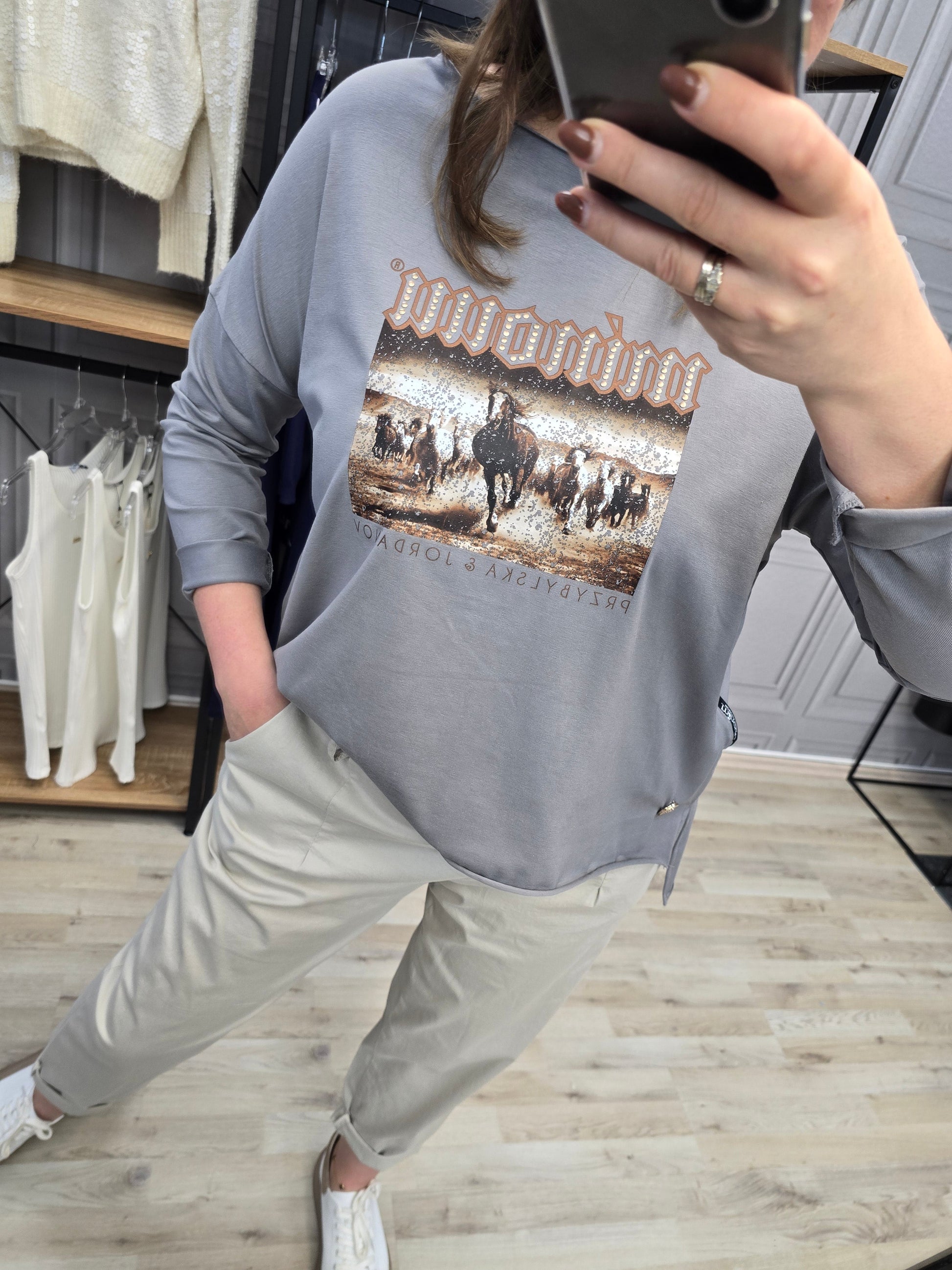 Shirt Bluse Agnes - Minouu Pferde UNI grau Minouu