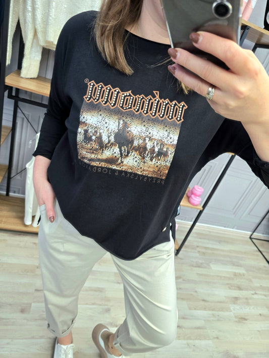 Shirt Bluse Agnes - Minouu Pferde UNI schwarz Minouu