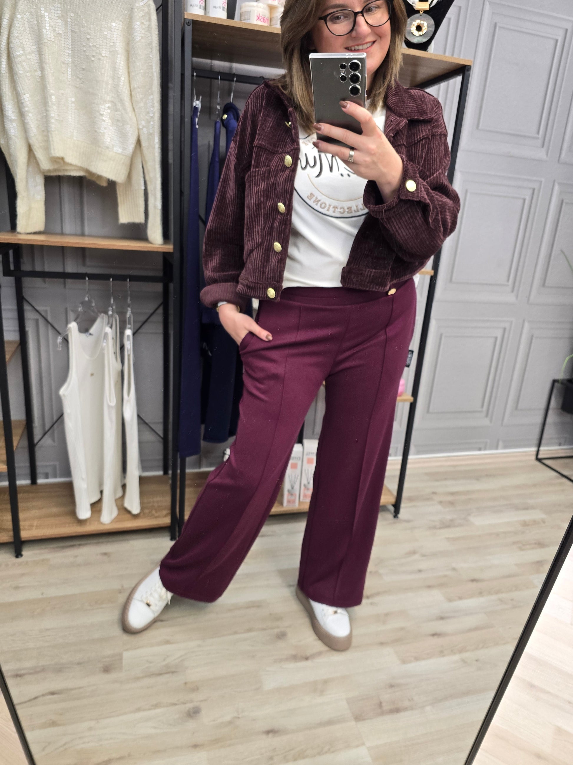 Hose Breite Beine Agnes Burgund Minouu